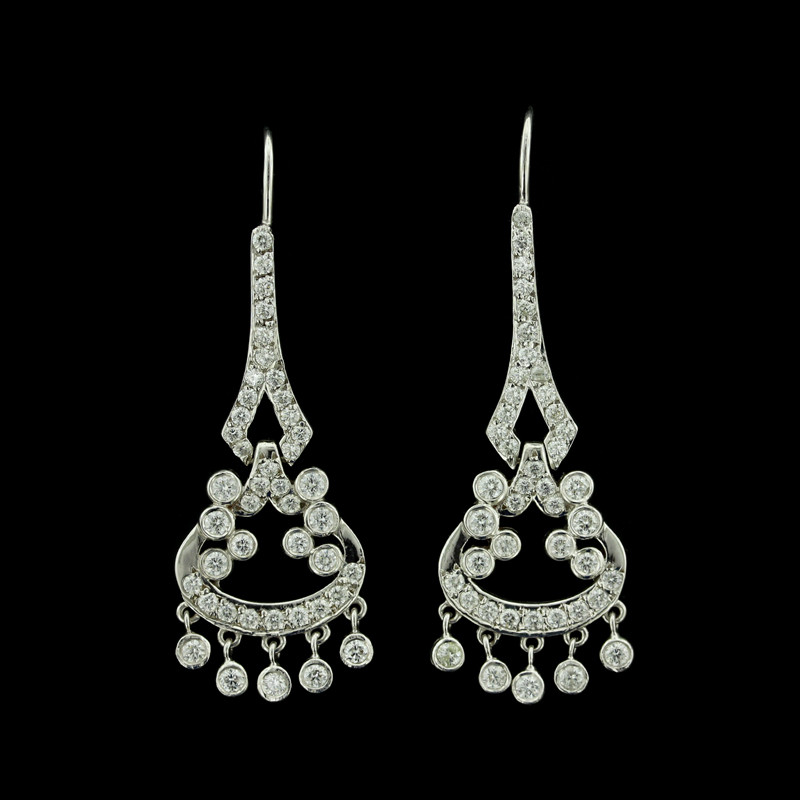 14K White Gold Diamond Dangle Earrings