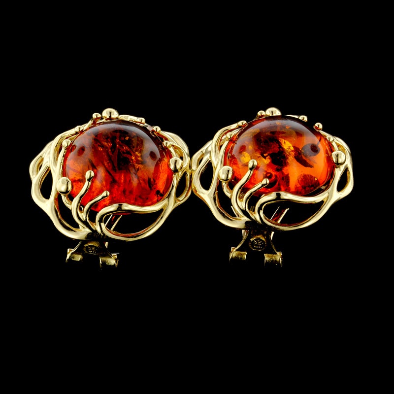 14K Yellow Gold Amber Earrings