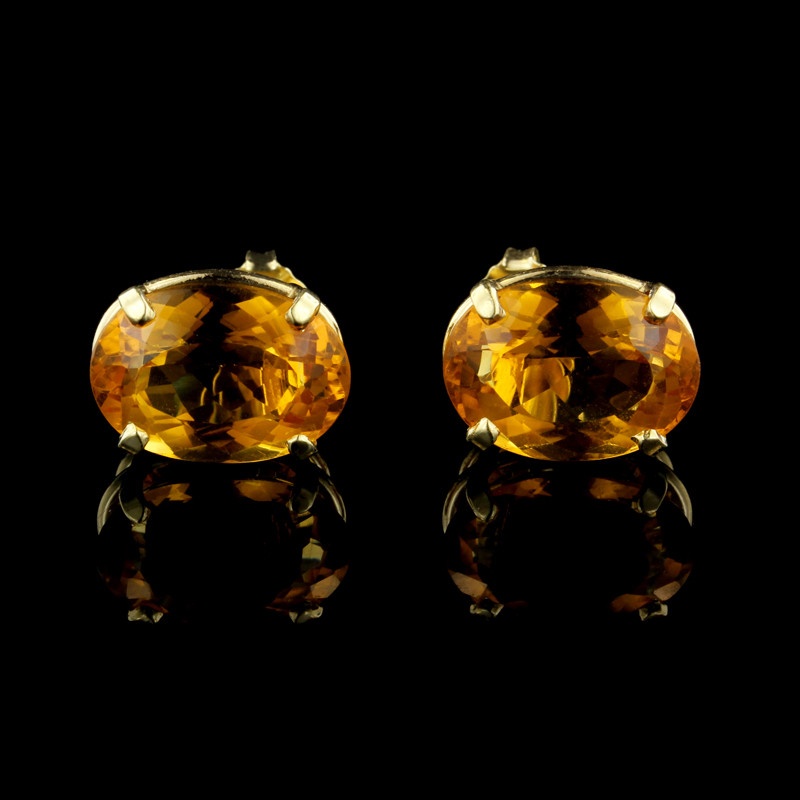14K Yellow Gold Citrine Stud Earrings
