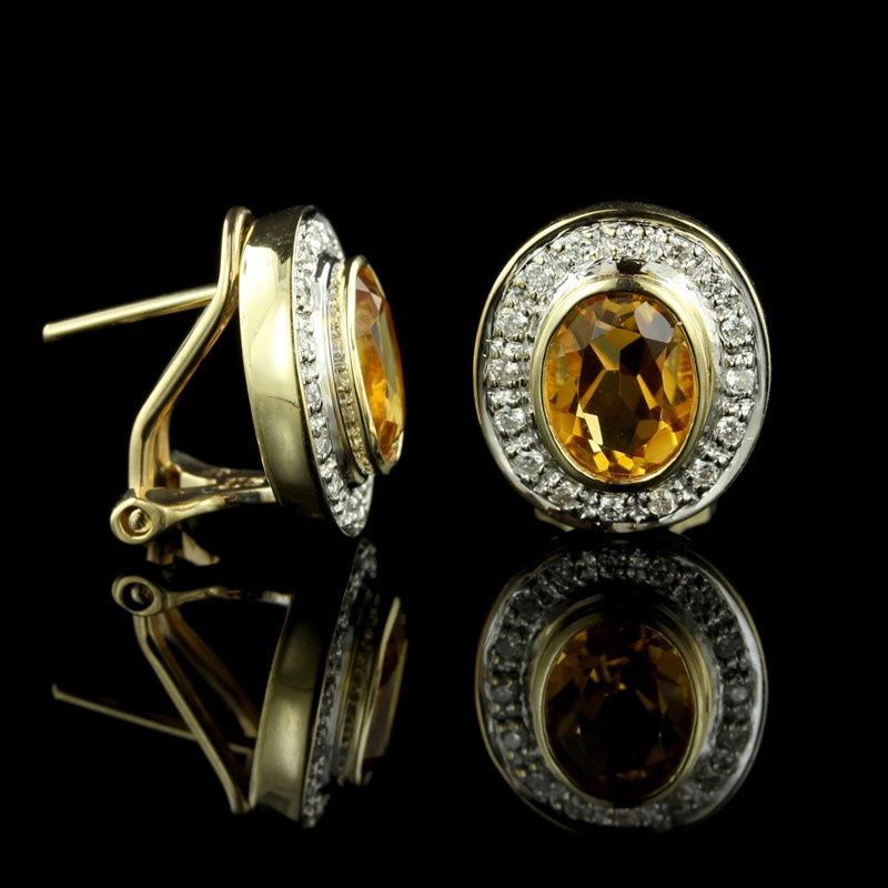 14K Yellow Gold Citrine and Diamond Earrings