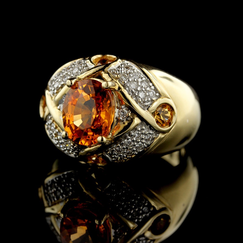 14K Yellow Gold Spessarite Garnet and Diamond Ring