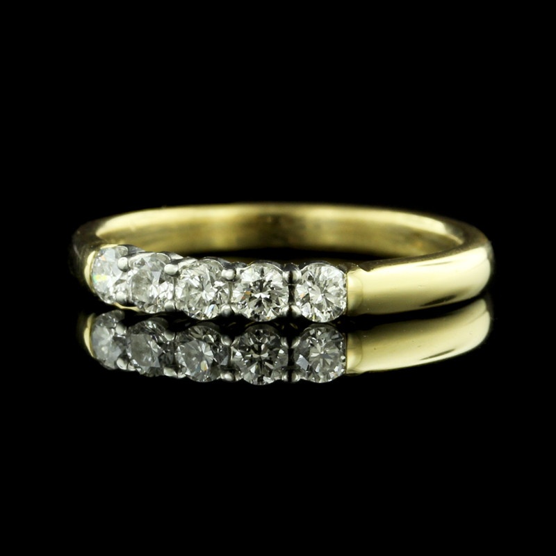 18K Yellow Gold and Platinum Five Stone Diamond Band