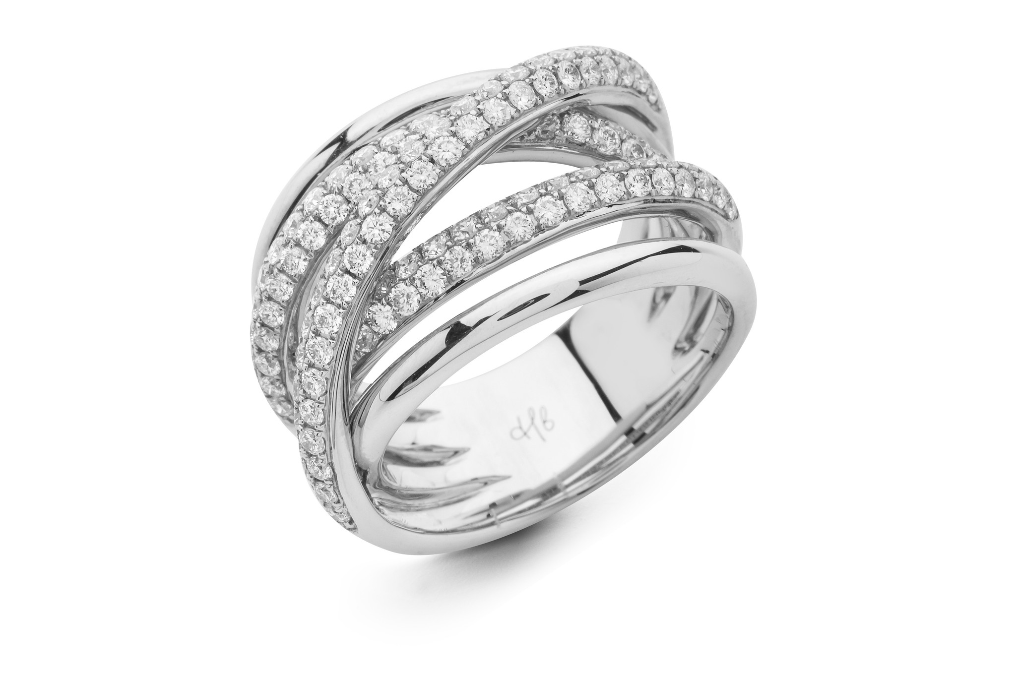Hulchi Belluni 18K White Gold Diamond Criss Cross Ring