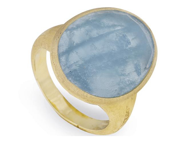 Marco Bicego Lunaria Yellow Gold and Aquamarine Large Cocktail Ring Oversized Gemstone Ring