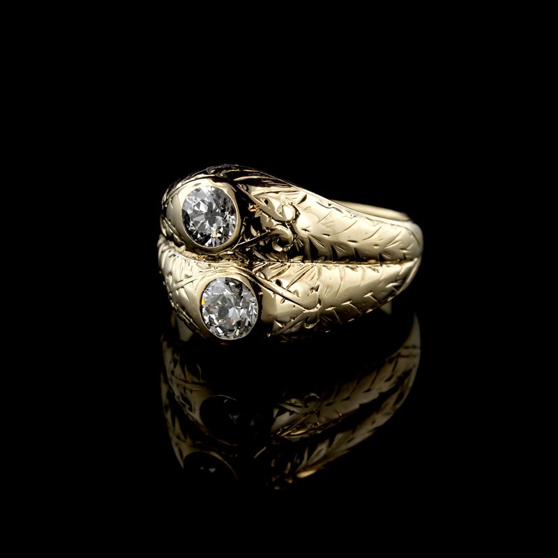Antique 14K Yellow Gold Diamond Twin-Stone Ring