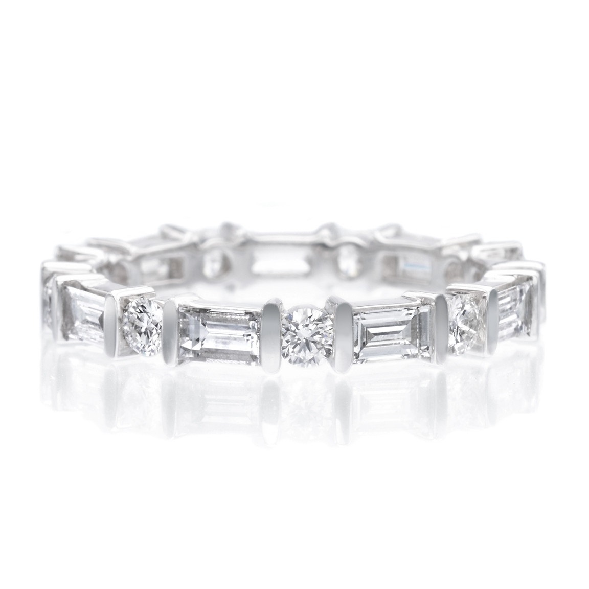 Long's Platinum Alternating Round & Baguette Cut Diamond Eternity Band