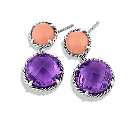 David Yurman Chatelaine Amethyst and Guava Quartz Drop Earrings