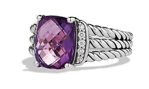David Yurman Small Wheaton Ring in Amethyst with Diamonds