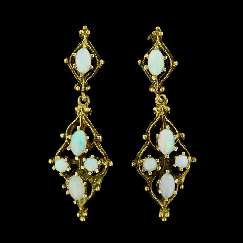 Yellow Gold Opal Drop Earrings