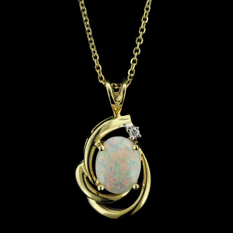 Yellow Gold Opal Diamond Pendant