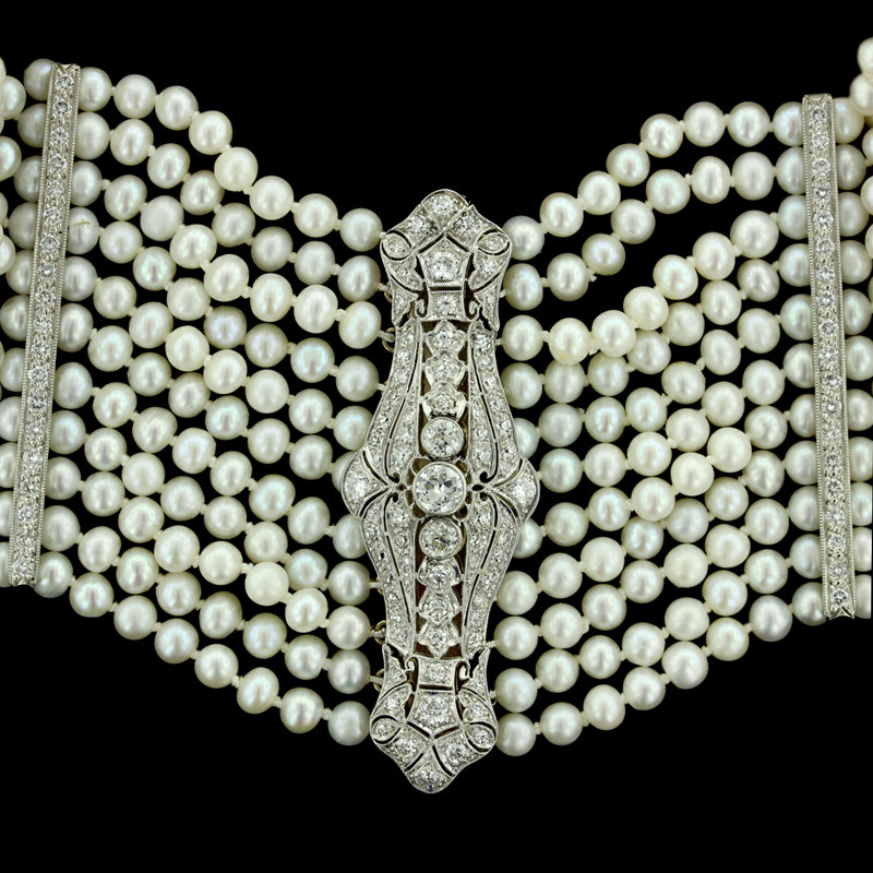 Platinum & White Gold Pearl & Diamond Estate Necklace
