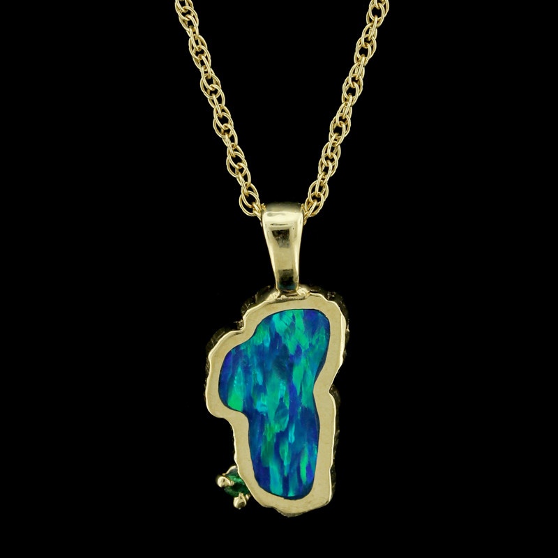 Yellow Gold Black Opal Doublet Necklace