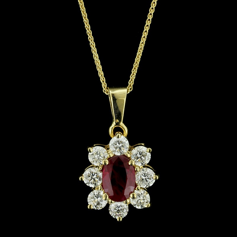 18K Yellow Gold Ruby DIamond Pendant