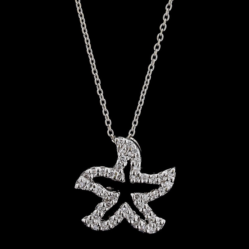 18K White Gold Tiny Treasues Diamond Starfish Pendant 