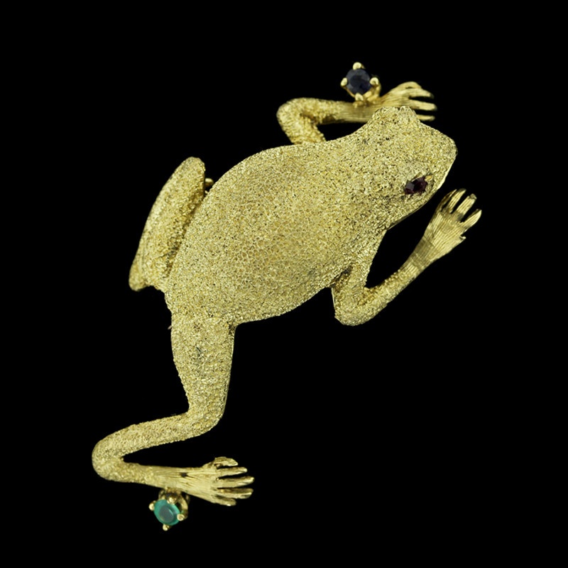 Cheany Yellow Gold Gem-Set Frog Pin