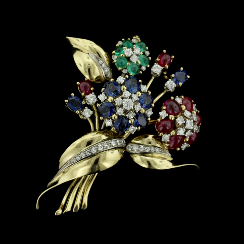 Yellow Gold Gem-Set Flower Pin