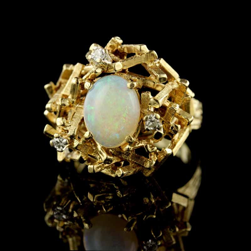 Yellow Gold Opal Diamond Ring
