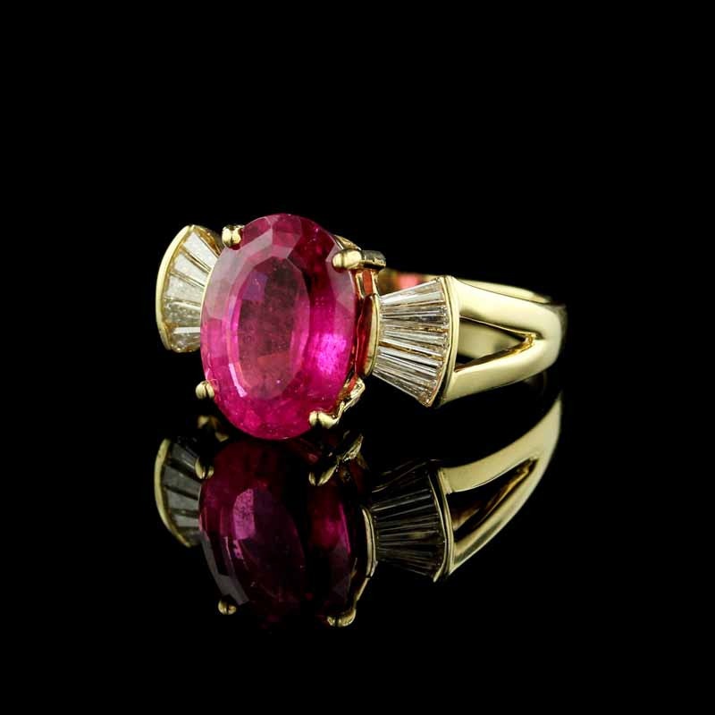 Pink Tourmaline and Diamond 14K Yellow Gold Ring
