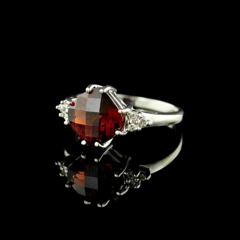 Garnet and Diamond 14K White Gold Ring