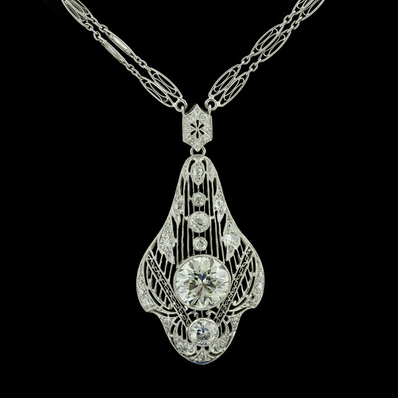 Edwardian/Early Art Deco Platinum Diamond Necklace
