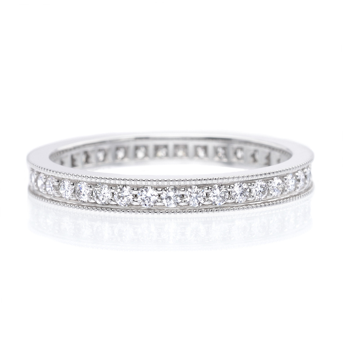 Long's 18K White Gold Bead Set Diamond Eternity Band With Milgrain