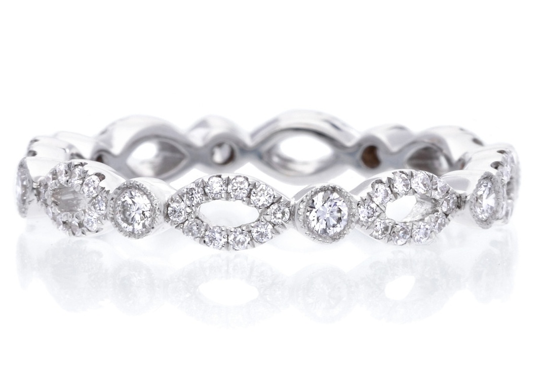 18K White Gold Alternating Bezel & Pave Diamond Eternity Band