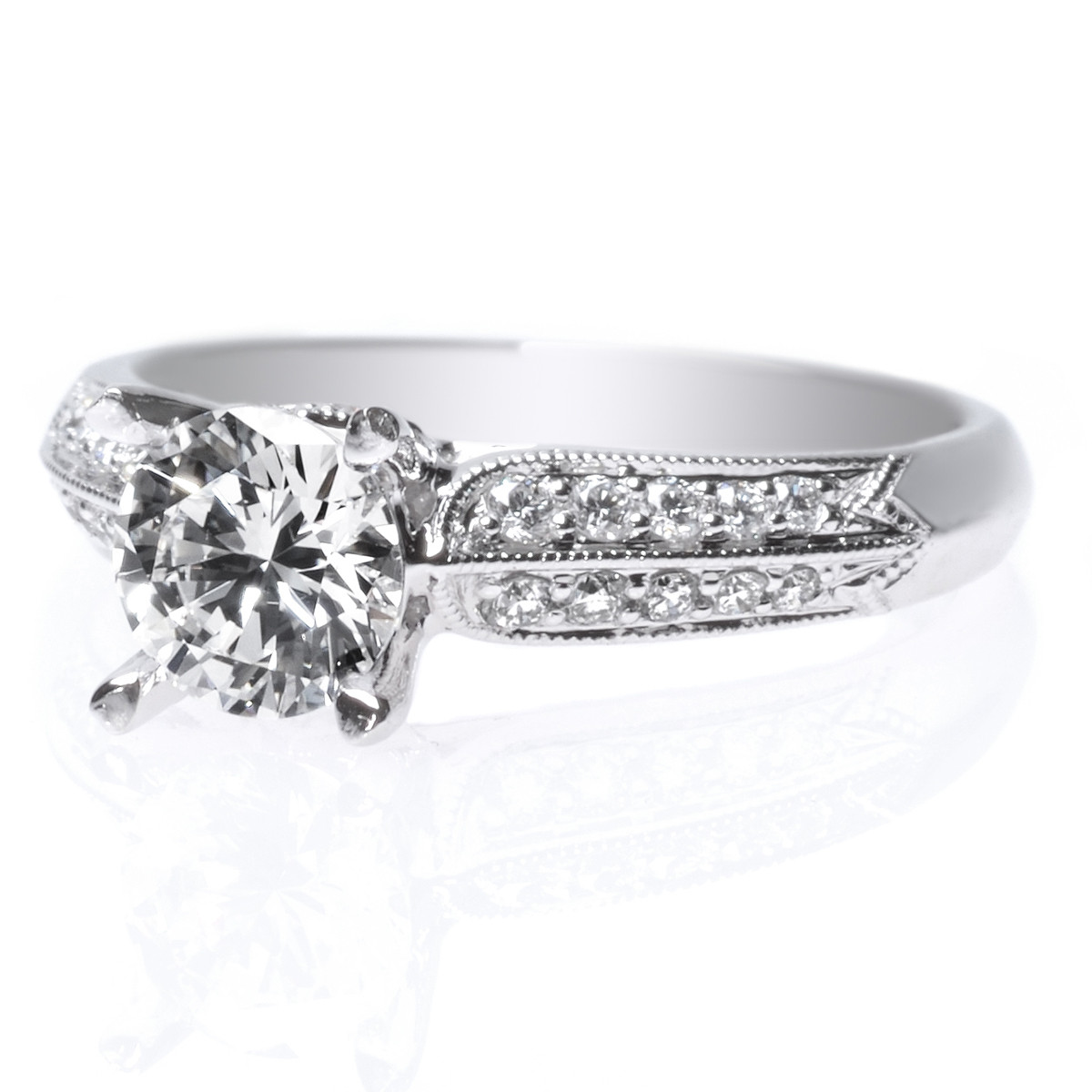 Platinum Knife Edge Pave Diamond Engagement Ring