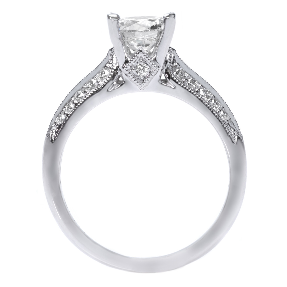 Platinum Knife Edge Pave Diamond Engagement Ring