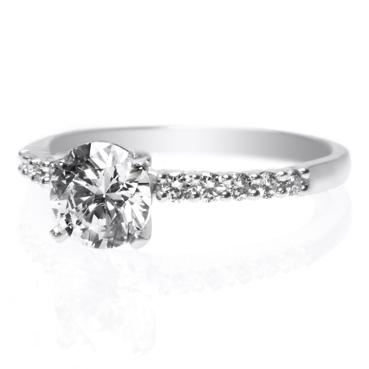 Platinum Four Prong Ten Stone Diamond Engagement Ring