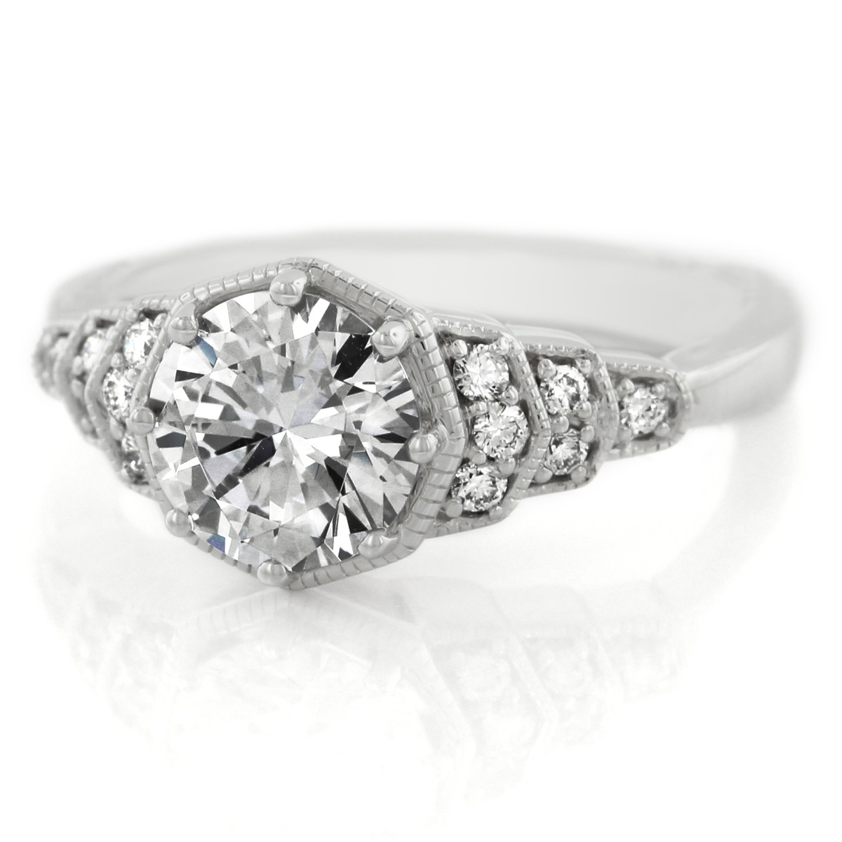 18K White Gold Art Deco Inspired Diamond Engagement Ring