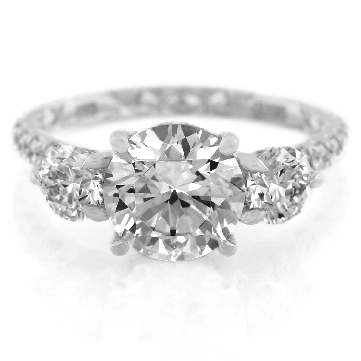 18K White Gold Three Stone Diamond Engagement Ring