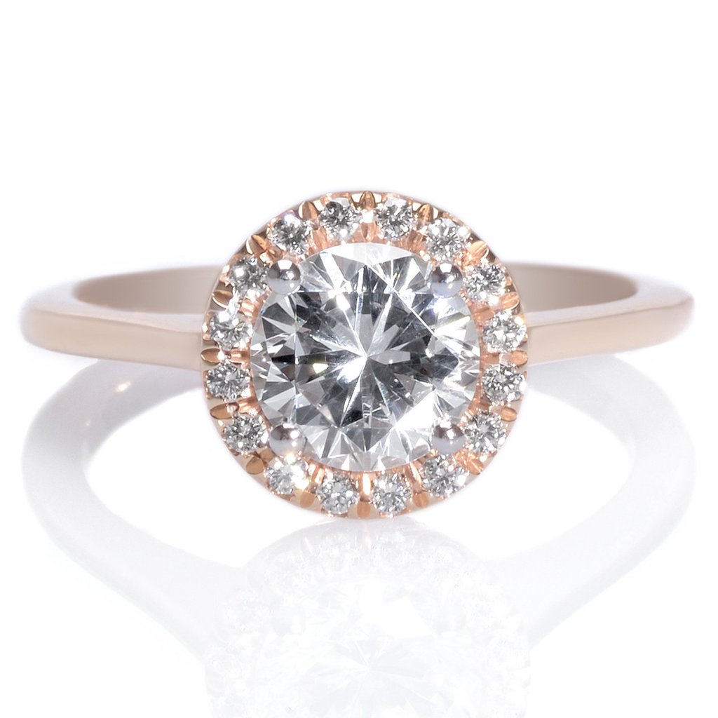 Mark Patterson Rose Gold & Platinum Round Diamond Halo Engagement Ring
