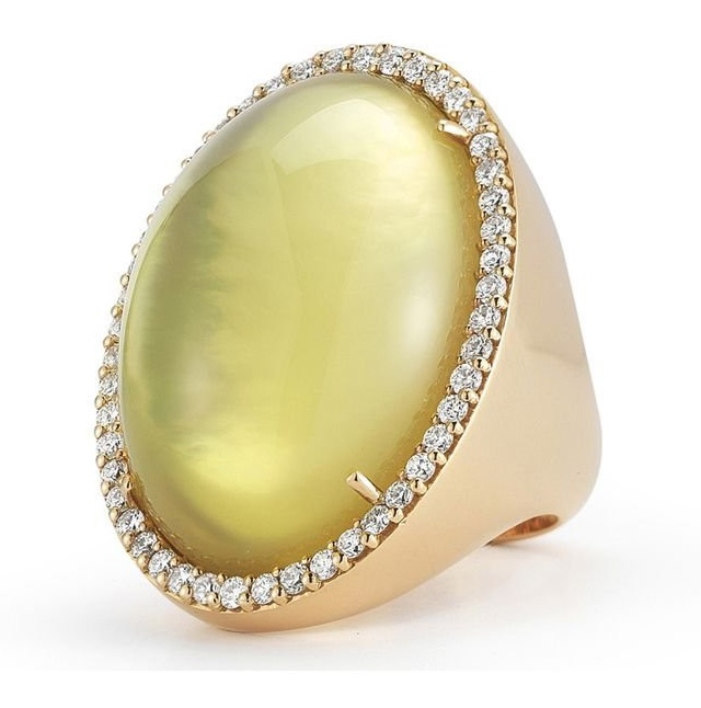 Roberto Coin Rose Gold Large Oval Diamonds, Lemon Quartz, and Mother of Pearl Oversized Gemstone Ring