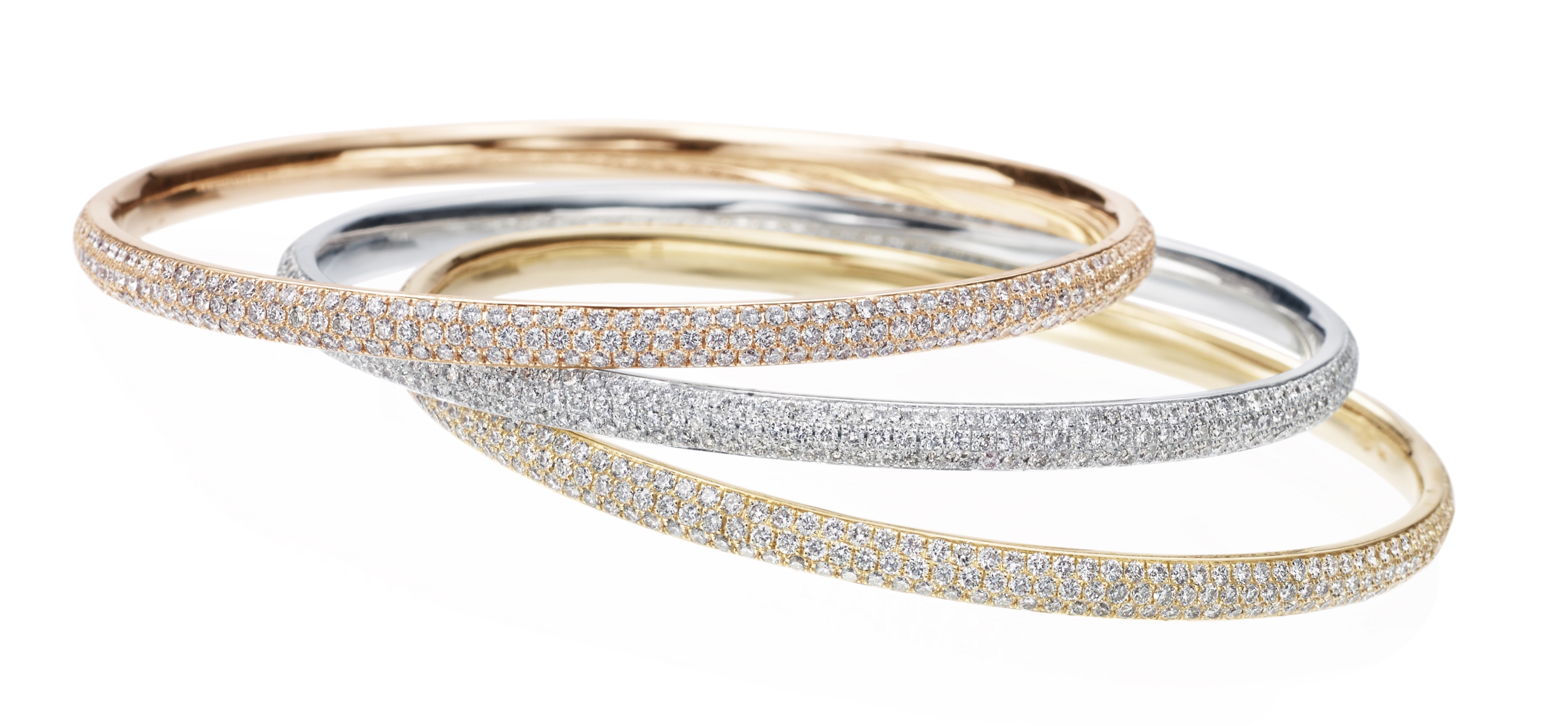18K Rose Gold, White Gold & Yellow Gold Diamond Bangle