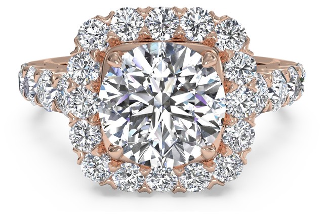 Ritani Rose Gold Masterwork Cushion-Cut Halo Diamond Band Engagement Ring