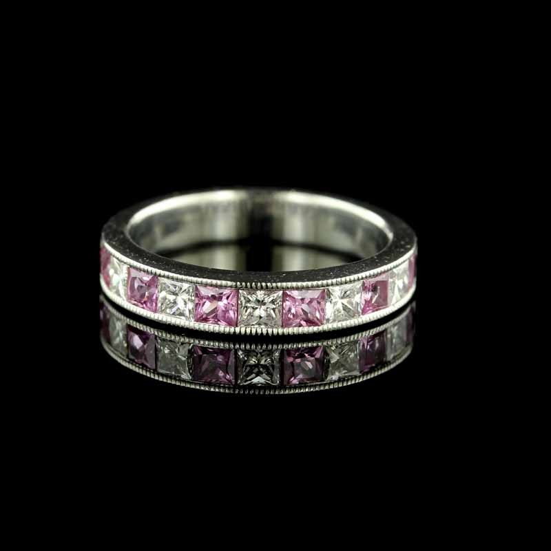 Platinum Pink Sapphire and Diamond Band