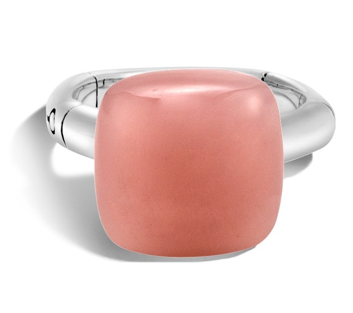 John Hardy Bamboo Sterling Silver Guava Chalcedony Orb Ring Oversized Gemstone Ring
