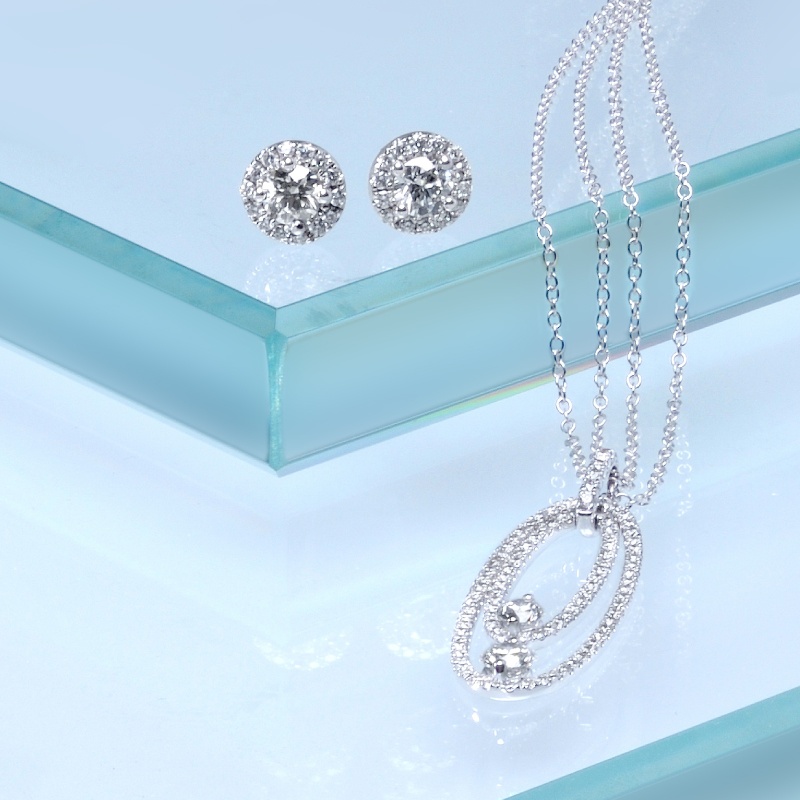 Diamond Stud Earrings and Necklace Beach Weddings Flair Boston