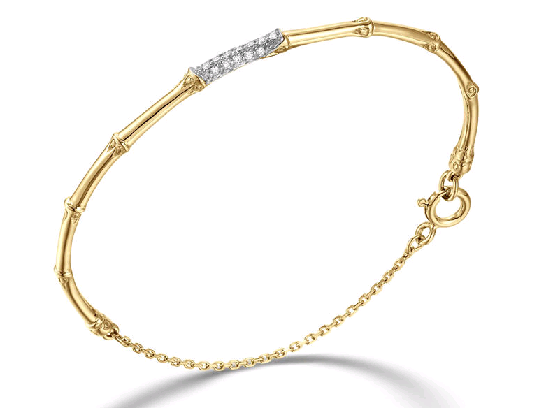 John Hardy Slim Bamboo Bracelet with Diamonds in 18K Yellow Gold