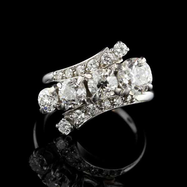 Vintage 14K White Gold Diamond Bypass Ring