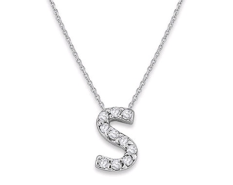 Diamond ‘S’ Initial Pendant in 14K White Gold