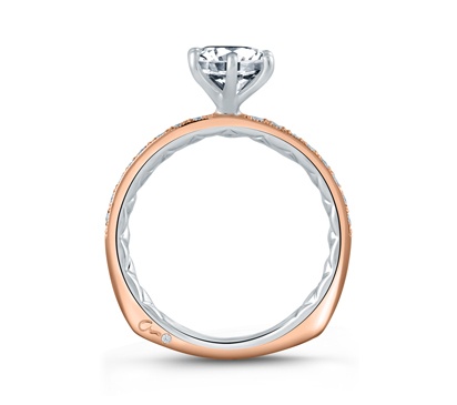 Two Tone Diamond Engagement Ring with Delicate Rose Gold Quilted Interior by A. Jaffe